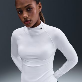 Nike Womens Nike Pro Dri-FIT Long-Sleeve Mock-Neck Top in White | IO7406-100