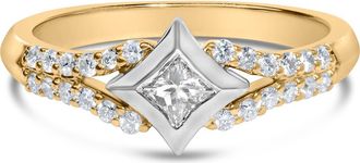House of Brilliance 10K Two Tone Color 1/2 Cttw Diamond Kite and Split Shank Ring in Yellow at Nordstrom