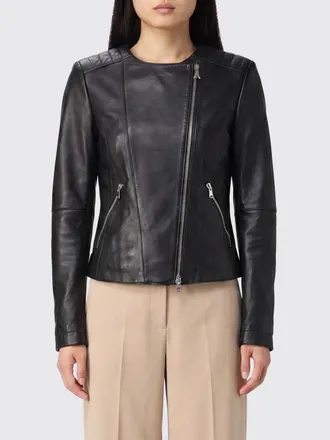 Patrizia Pepe Giacca slim fit in pelle dagnello con scollo rotondo e logo Fly