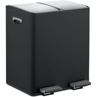 Relaxdays Pattumiera a Pedale da Cucina, 2 Scomparti 15 l Raccolta Carta e Plastica, Coperchio Silenziosa, Nero Argento - Relaxdays