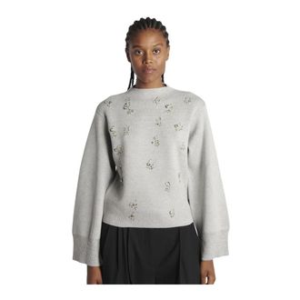 3.1 Phillip Lim Merino Wol Trui met Versieringen - Dames - Ronde hals truien - Blauw - S - Wol - Truien & Vesten