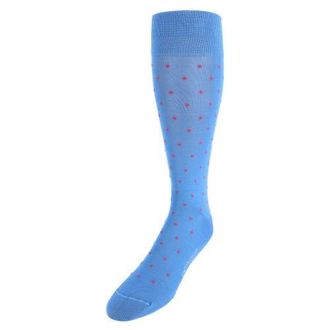 Trafalgar Store Leo Polka Dot Mercerized Cotton Mid-Calf Socks in Light Blue With Coral Dots at Nordstrom