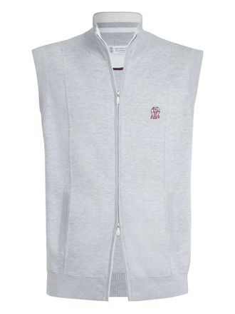 Brunello Cucinelli logo-detail zipped vest - Grey