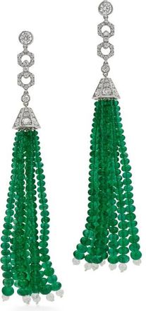 Fred Leighton Emerald Bead & Diamond Drop Earrings in White Gold at Nordstrom