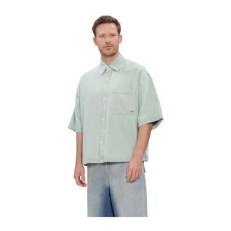 New Amsterdam Surf Association Exclusives Denim Kortmouw Button-up - Heren - Korte mouwen Overhemden - Groen - XL - Denim - Overhemden