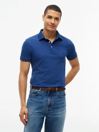Tommy Hilfiger Mens Slim Fit Stretch Pique Polo - Indigo Blue - XXL