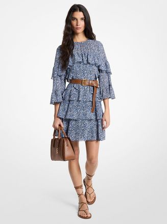 Michael Kors Floral Print Georgette Ruffle Mini Dress