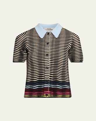Christopher John Rogers Wave Knit Short-Sleeve Polo Shirt