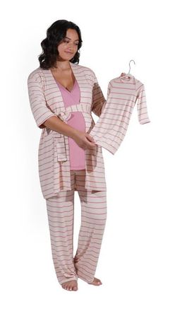 Everly Grey Analise During & After 5-Piece Maternity/Nursing Sleep Set for Mom & Baby in Pink Stripe at Nordstrom, Size X-Large