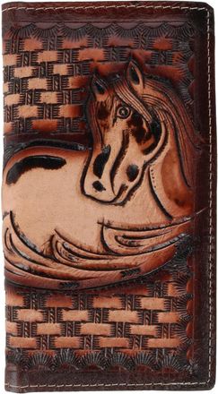 CTM Western Themed Leather Embossed Horse Checkbook Cover