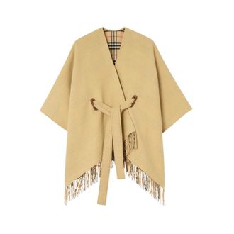 Burberry Cape in Lana con Nappe e Cintura - - Jackets - Donna - Beige - ONE SIZE