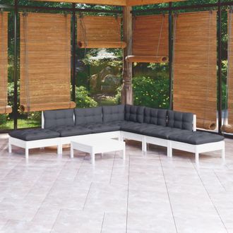 vidaXL Muebles De Jard&iacute;n 8 Pzas Con Cojines Blanco Madera De Pino Vidaxl
