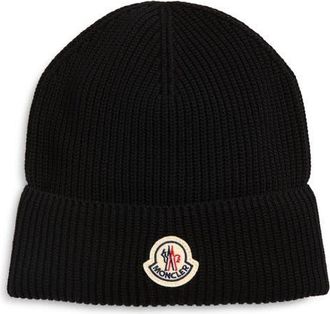 Moncler Berretto Logo Patch Beanie in Black at Nordstrom
