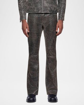 Purple Mens Leather Flare Pants