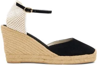 Soludos The Marseille Wedge Leather Buckle Espadrille in Noche Black at Nordstrom, Size 8.5