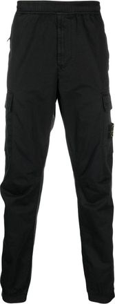 Stone Island Compass-patch cargo trousers - men - Wool/Cotton/Elastane - 31 - Black