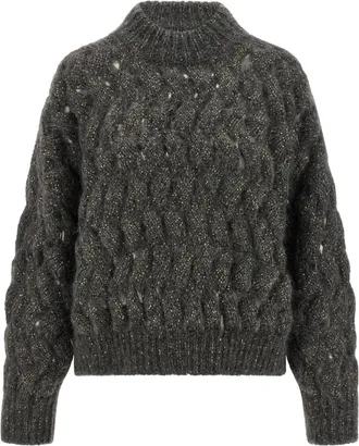 Brunello Cucinelli Truien & Vesten, Dames, Grijs, M, Wol, Dazzling Waves Trui