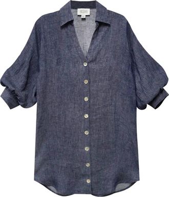 Fifteen Twenty Womens Phoebe Lantern Sleeve Shirtdress In Indigo