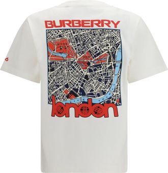 Burberry Mens Cotton Map T-Shirt Chalk T-Shirts And Polos