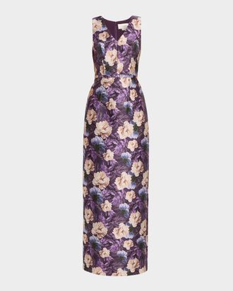 Sachin & Babi Adellyn Floral-Print Mikado Column Gown