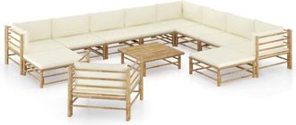 vidaXL Set De Muebles De Jard&iacute;n 12 Piezas Bamb&uacute; Y Cojines Blanco Crema Vidaxl