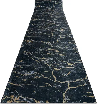 RugsX Passatoia Gommata Lotus Galactic 9523 Marmo Nero / Oro Lavabile 100cm Black 100x510 Cm