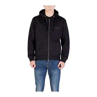 A|X Armani Exchange Hoodies & sweatvesten, Dames, Zwart, XL, Katoen, Katoenen sweatshirt met capuchon en ritssluiting en zakken aan de voorkant