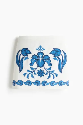 H&M Minijupe mit Perlendetails - Weiss/Blumen