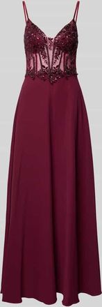 Laona Abendkleid mit floralem Ziersteinbesatz in Dunkelrot, Gr&ouml;&szlig;e 32