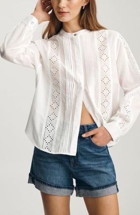 Mavi Pintuck & Eyelet Shirt in White at Nordstrom, Size Medium