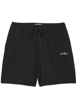 Les Deux Logo-embroidered Seersucker Swim Shorts - Black - XL