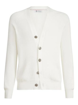 Brunello Cucinelli english rib raglan cardigan - White