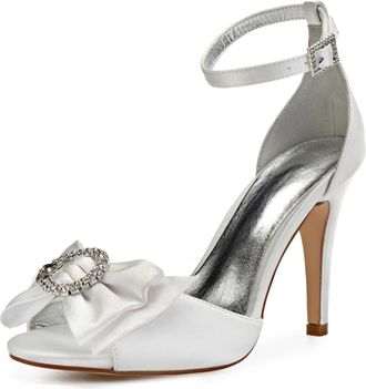 Generic Wedding Shoes Women Open Toe Stiletto High Heeled Sandals High Heels Satin Bridal Shoes for Prom, Party, Daily 10.5Cm,Ivory,5 UK