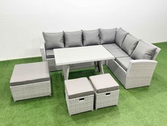 Fimous 9 Seater Garden Outdoor Rattan Furniture Set Dining Table Sets in Light Grey