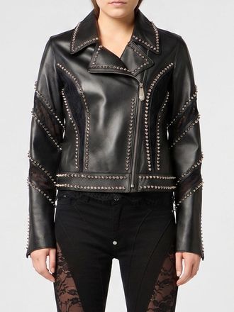 Philipp Plein Cropped Studded Lambskin Biker Jacket