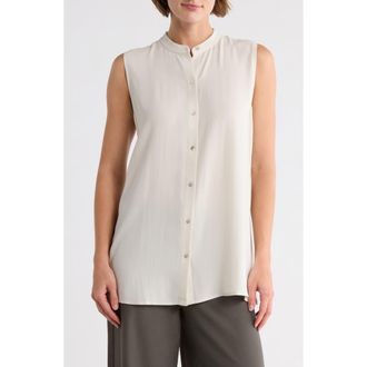 Eileen Fisher Mandarin Collar Sleeveless Silk Blouse in Bone at Nordstrom Rack, Size X-Large