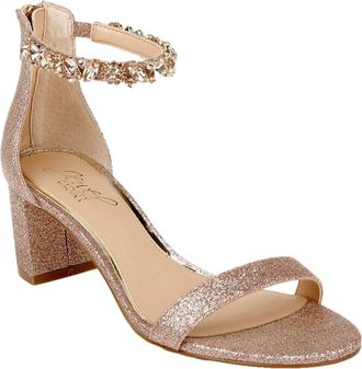 Badgley Mischka Catalina Open Toe Block Heel Rose Gold Glitter JW4014-957 Womens