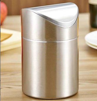 OEM Papelera, Mini Papelera, Acero Inoxidable, Resistente, Papelera Abatible, Sobremesa, Papelera De Mesa, Plateada, 121216,5 Cm, Tapa Abatible