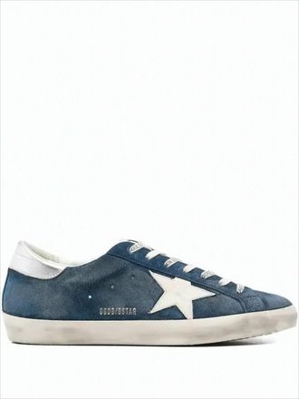 Golden Goose Distressed Blue Suede Low-Top Sneakers