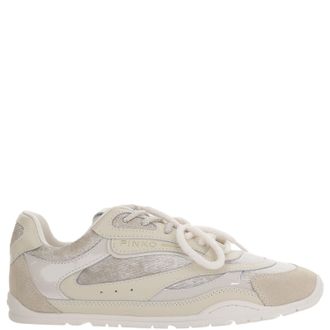 Pinko Beige Yulia Leather-Mesh Sneakers