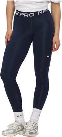 Nike Fitness, Dames, Blauw, L, Leer, Pro Mid-Rise Leggings met Mesh-Panels