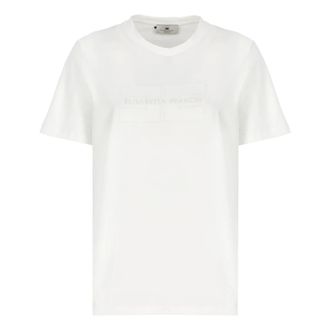 Elisabetta Franchi T-Shirts, female, White, Size: XS Jersey T-shirt with Embroidered Logo and Rhinestones