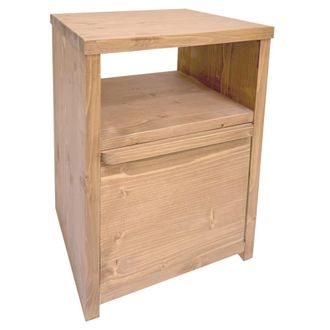 NATYAL Mesita de noche de madera maciza con caj&oacute;n y balda tonos claros 40cm