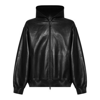 Balenciaga Jassen, Heren, Zwart, L, Leer, Hooded Leather Jacket