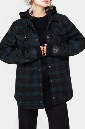 Disturbia Trellis Hooded Check Shacket in Black at Nordstrom, Size 12