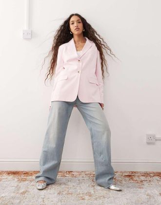 Miss Selfridge essential oversized blazer in pastel pink