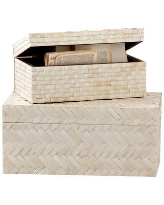Tozai Home Basket Weave Set Of 2 Bone Boxes