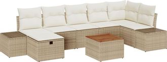 vidaXL Garden Sofa Set with Cushion 8 pcs Beige Poly rattan Vidaxl