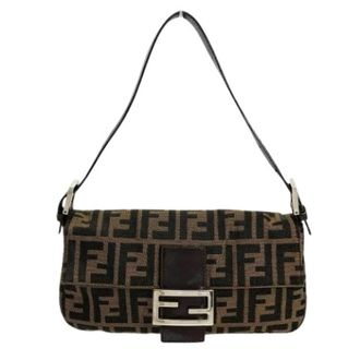 Fendi Pre-owned Shoulder Bags, female, Brown, Size: ONE SIZE Pre-owned Vintage Canvas Shoulder Bag