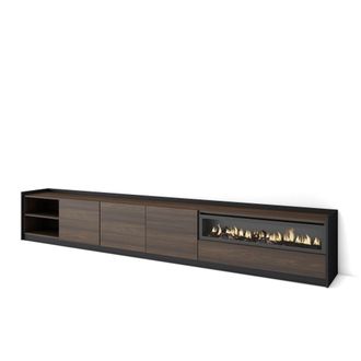 Skraut Home Skraut Home - Mueble Tv, Televisi&oacute;n, 310x37x50cm, Para Tv Hasta 80, Chimenea El&eacute;ctrica, Roble Oscuro Y Negro